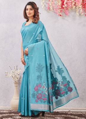 rama lillen jacuard work designer party wear saree with unstitched blouse piece 2