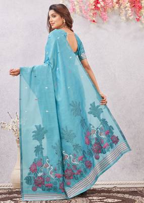 rama lillen jacuard work designer party wear saree with unstitched blouse piece 3