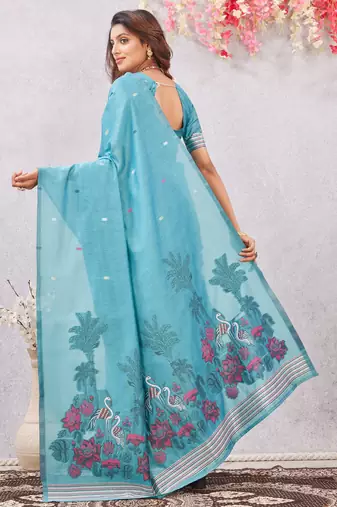 rama lillen jacuard work designer party wear saree with unstitched blouse piece