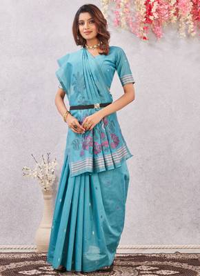 rama lillen jacuard work designer party wear saree with unstitched blouse piece 4