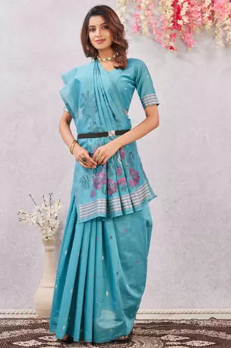rama lillen jacuard work designer party wear saree with unstitched blouse piece