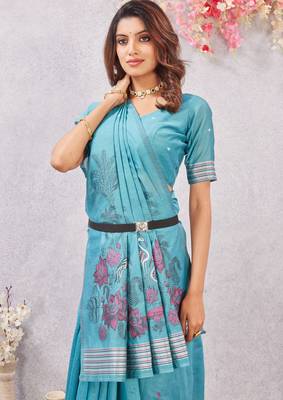 rama lillen jacuard work designer party wear saree with unstitched blouse piece 5