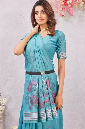 rama lillen jacuard work designer party wear saree with unstitched blouse piece