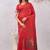 red lillen jacuard work designer party wear saree with unstitched blouse piece