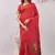 red lillen jacuard work designer party wear saree with unstitched blouse piece