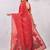 red lillen jacuard work designer party wear saree with unstitched blouse piece