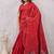 red lillen jacuard work designer party wear saree with unstitched blouse piece