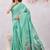 sea green lillen jacuard work designer party wear saree with unstitched blouse piece