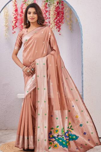 beige art silk jacuard work designer party wear saree with unstitched blouse piece
