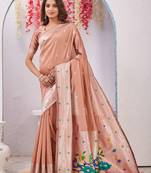 beige art silk jacuard work designer party wear saree with unstitched blouse piece