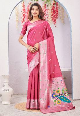 gajri art silk jacuard work designer party wear saree with unstitched blouse piece 1