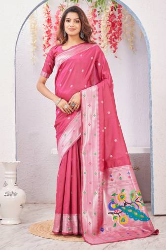 gajri art silk jacuard work designer party wear saree with unstitched blouse piece