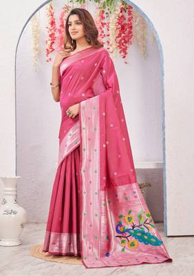 gajri art silk jacuard work designer party wear saree with unstitched blouse piece 2