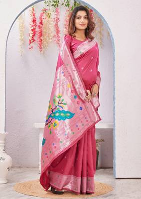 gajri art silk jacuard work designer party wear saree with unstitched blouse piece 3