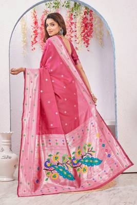 gajri art silk jacuard work designer party wear saree with unstitched blouse piece 4