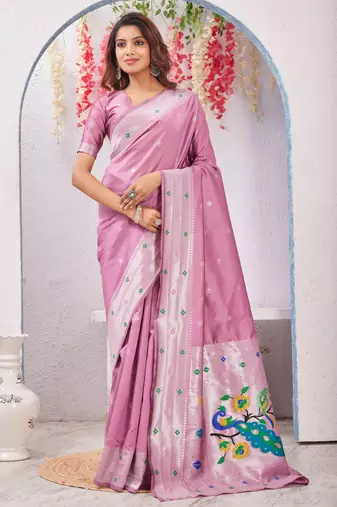 light pink art silk jacuard work designer party wear saree with unstitched blouse piece