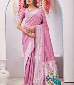 light pink art silk jacuard work designer party wear saree with unstitched blouse piece