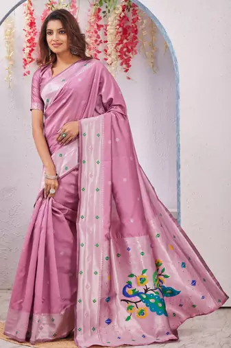 light pink art silk jacuard work designer party wear saree with unstitched blouse piece