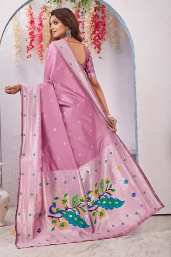 light pink art silk jacuard work designer party wear saree with unstitched blouse piece