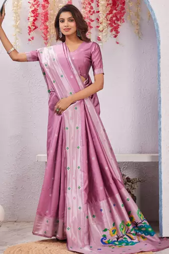 light pink art silk jacuard work designer party wear saree with unstitched blouse piece