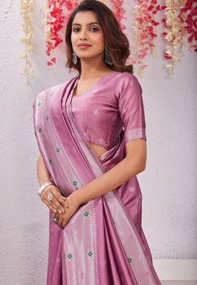 light pink art silk jacuard work designer party wear saree with unstitched blouse piece 5