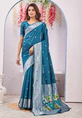 rama art silk jacuard work designer party wear saree with unstitched blouse piece 1