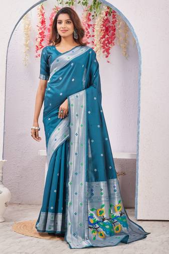 rama art silk jacuard work designer party wear saree with unstitched blouse piece