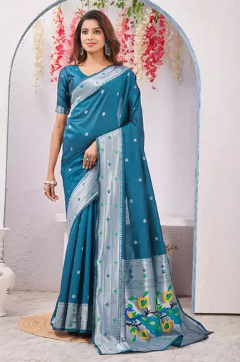 rama art silk jacuard work designer party wear saree with unstitched blouse piece