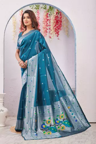 rama art silk jacuard work designer party wear saree with unstitched blouse piece