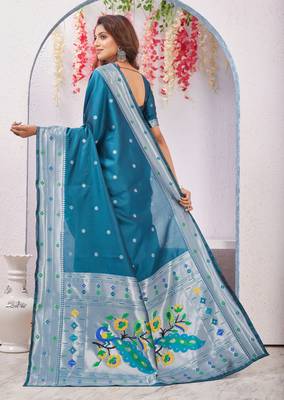 rama art silk jacuard work designer party wear saree with unstitched blouse piece 3