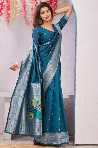 rama art silk jacuard work designer party wear saree with unstitched blouse piece
