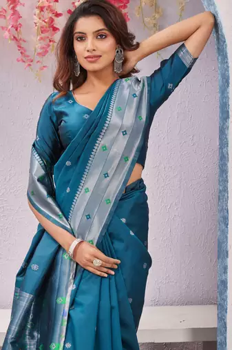 rama art silk jacuard work designer party wear saree with unstitched blouse piece