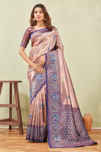 blue rama art silk jacuard work designer party wear saree with unstitched blouse piece