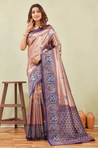 blue rama art silk jacuard work designer party wear saree with unstitched blouse piece