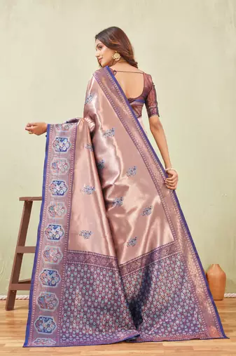 blue rama art silk jacuard work designer party wear saree with unstitched blouse piece