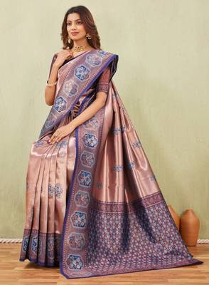 blue rama art silk jacuard work designer party wear saree with unstitched blouse piece 4