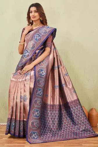 blue rama art silk jacuard work designer party wear saree with unstitched blouse piece