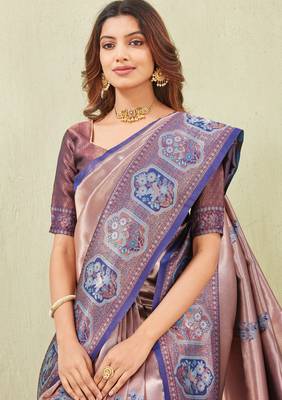 blue rama art silk jacuard work designer party wear saree with unstitched blouse piece 5