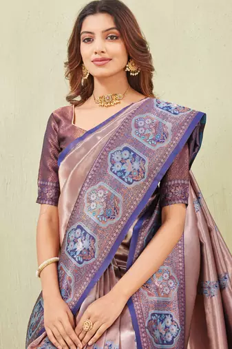 blue rama art silk jacuard work designer party wear saree with unstitched blouse piece