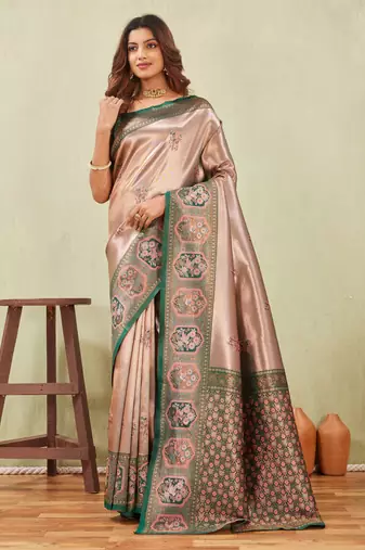 green gajri art silk jacuard work designer party wear saree with unstitched blouse piece