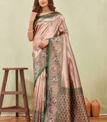 green gajri art silk jacuard work designer party wear saree with unstitched blouse piece