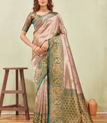green gold art silk jacuard work designer party wear saree with unstitched blouse piece