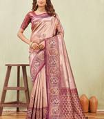 wine beige art silk jacuard work designer party wear saree with unstitched blouse piece