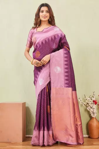 purple wine art silk jacuard work designer party wear saree with unstitched blouse piece
