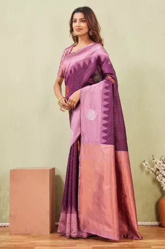 purple wine art silk jacuard work designer party wear saree with unstitched blouse piece