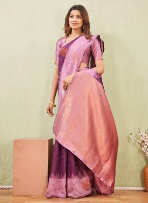 purple wine art silk jacuard work designer party wear saree with unstitched blouse piece 4