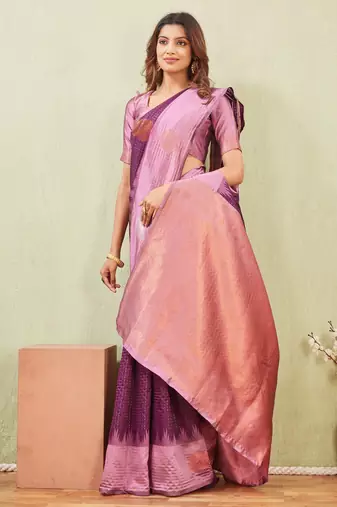 purple wine art silk jacuard work designer party wear saree with unstitched blouse piece