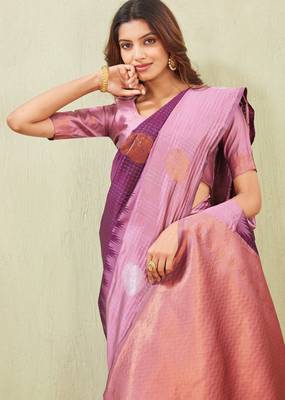 purple wine art silk jacuard work designer party wear saree with unstitched blouse piece 5