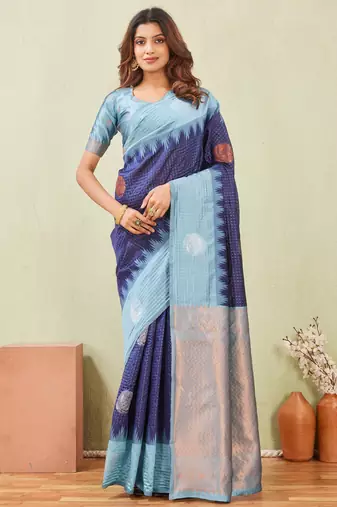 rama blue art silk jacuard work designer party wear saree with unstitched blouse piece