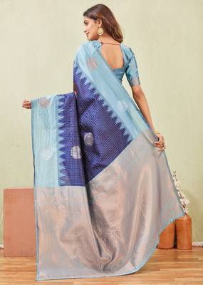 rama blue art silk jacuard work designer party wear saree with unstitched blouse piece 3
